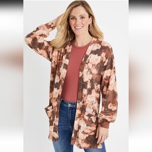 Maurices Brown Long Sleeve Floral Cardigan Sz M NWT